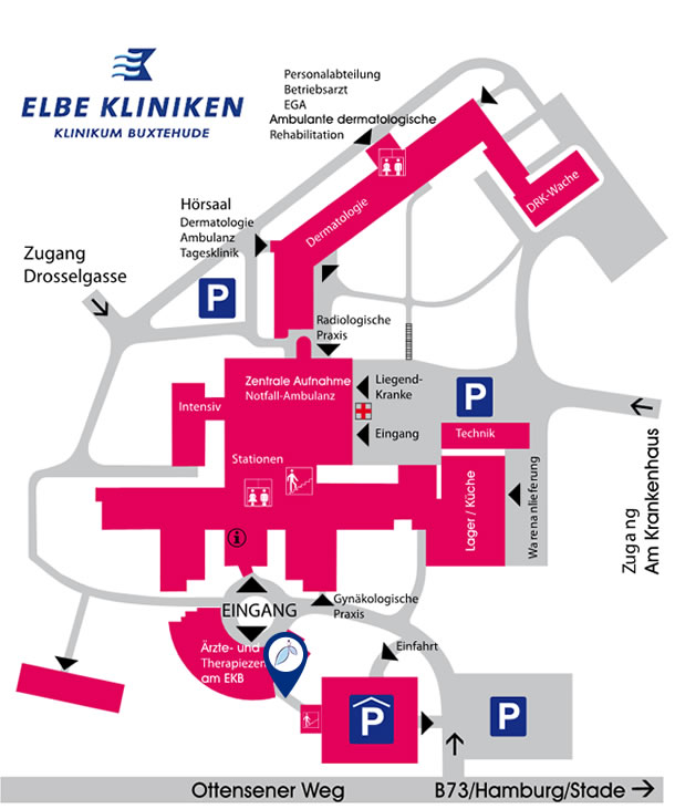 Lageplan der Praxis Dr. Ute Lepp | Elbe Klinikum Buxtehude